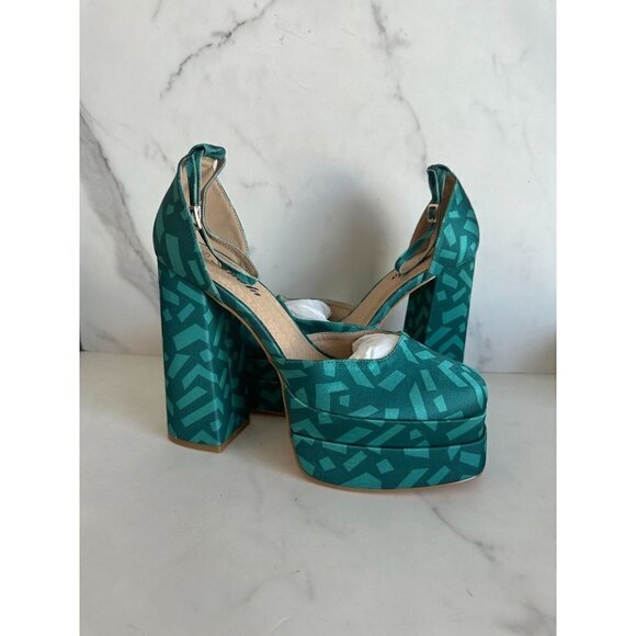 6/$25 SHEIN Teal Retro 80s Platform Heels Sz 10 NEW - Picture 1 of 5